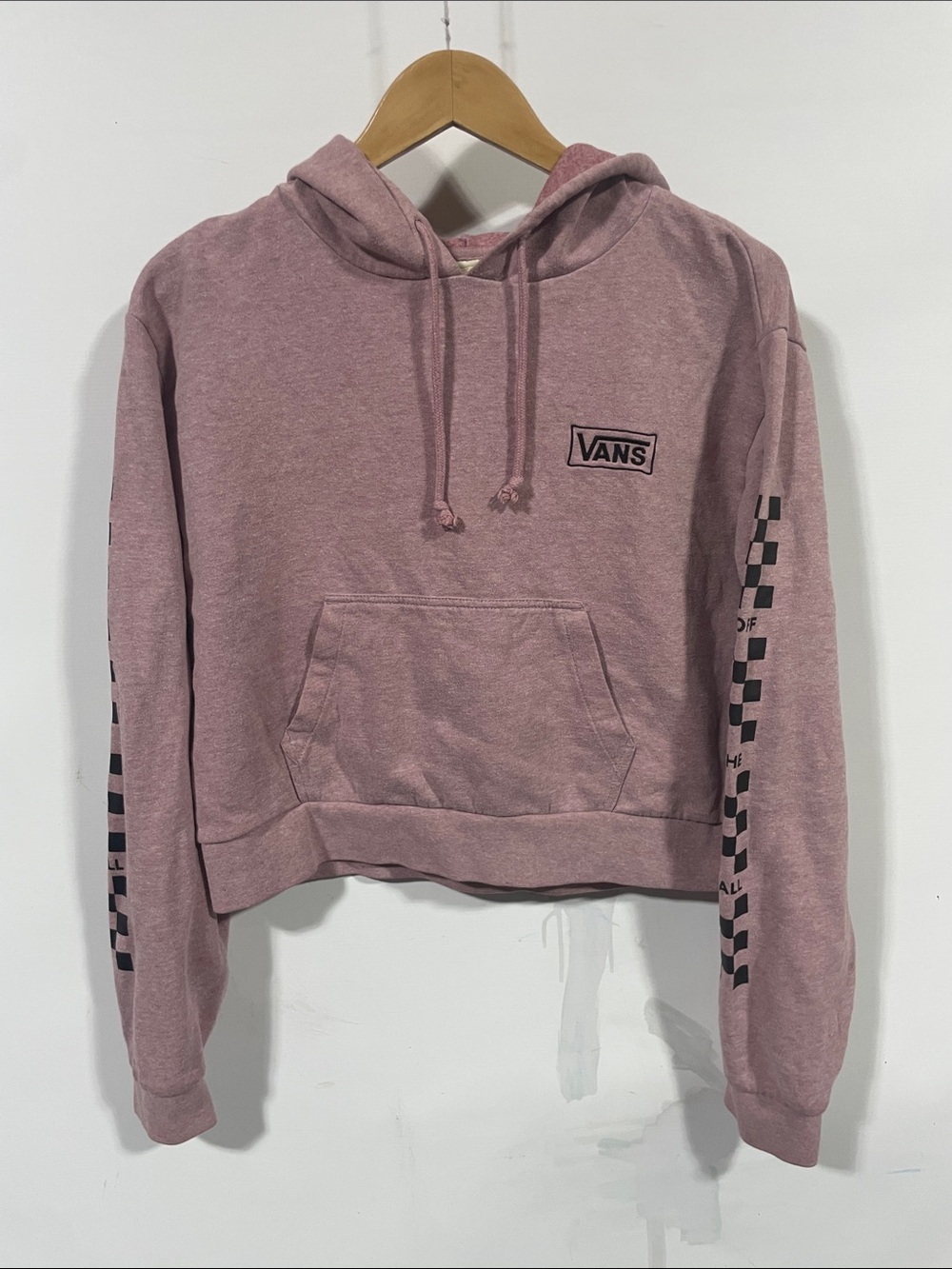 Vans Dusty Rose Checker Sleeve Cropped Hoodie